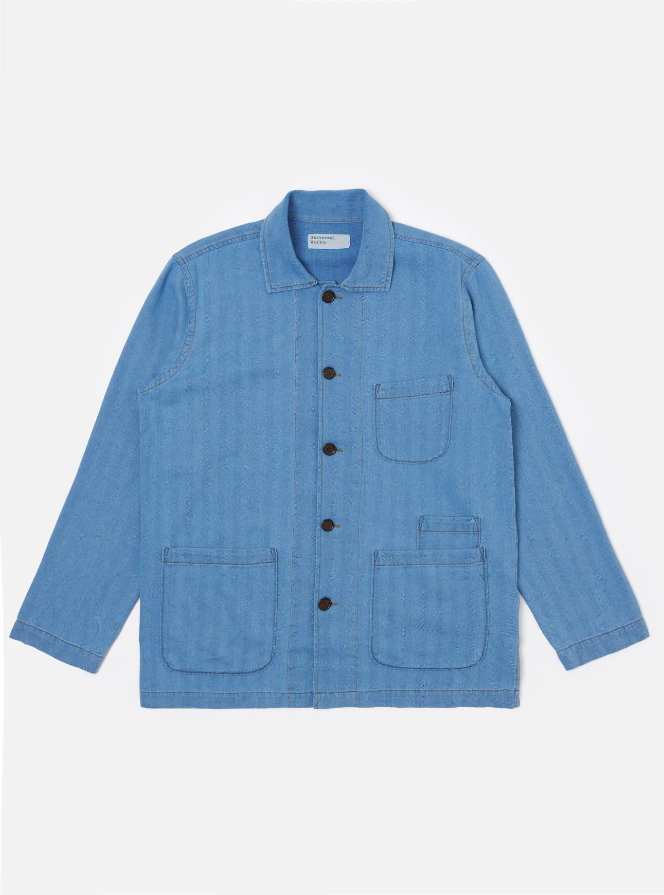 Universal Works - Bakers Overshirt Washed Indigo Recycled Herringbone