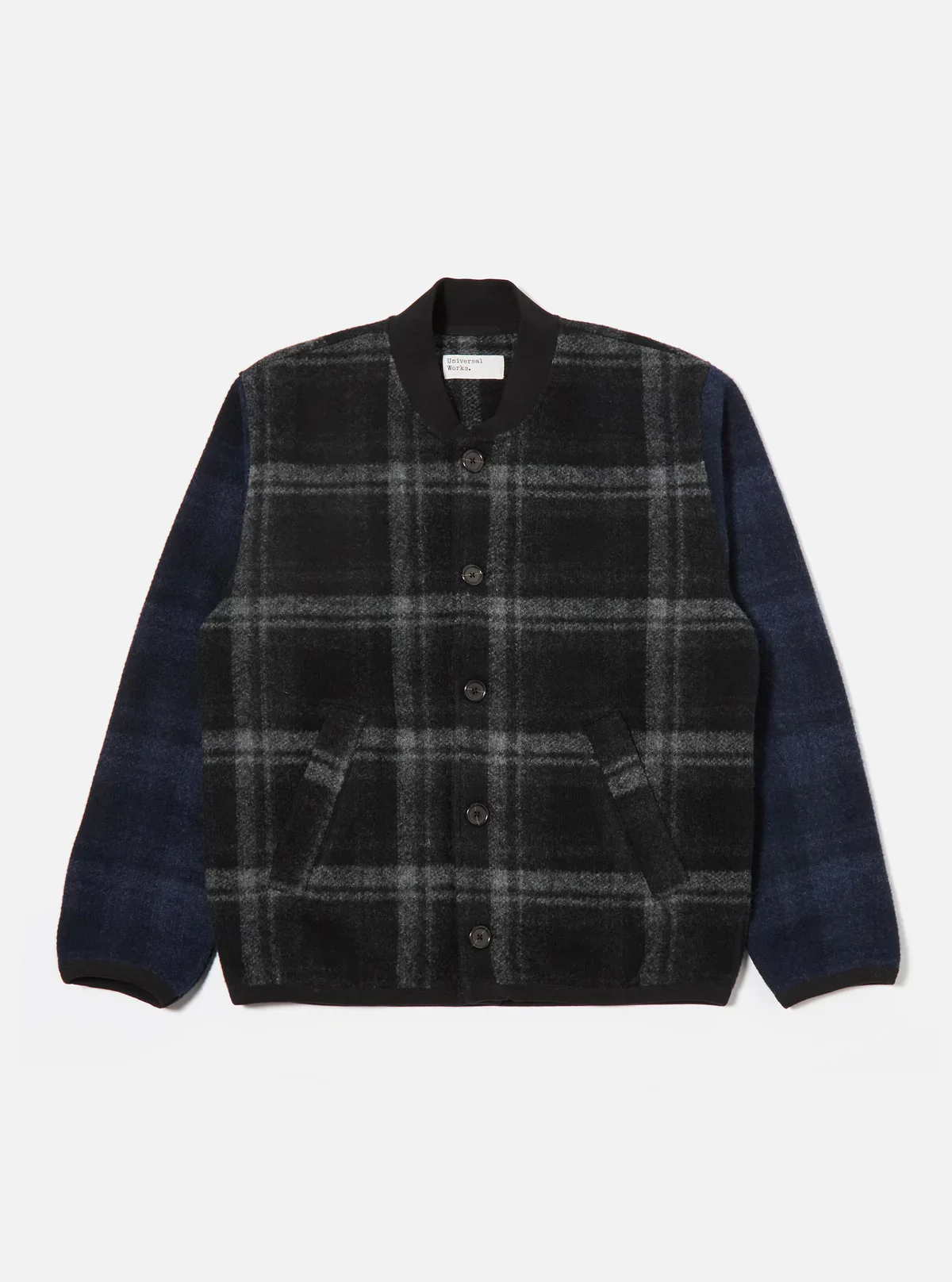 Universal Works - Button Front Bomber in Grey Moh Check Fleece