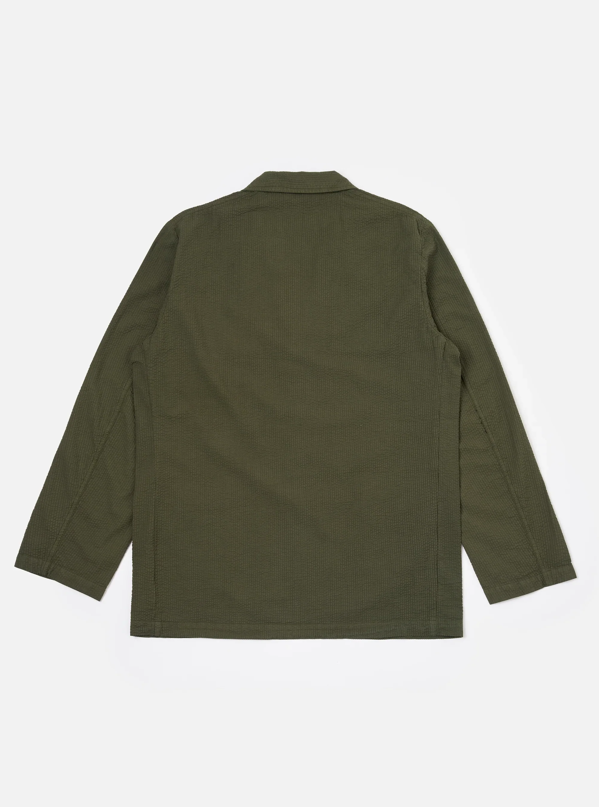 Universal Works - Merida Seersucker Three Button Jacket in Olive - Image 2