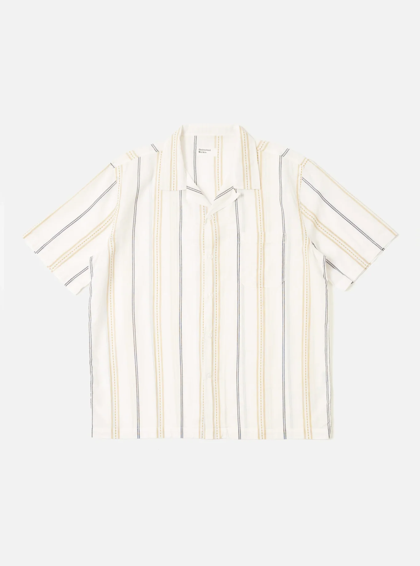 Universal Works - Road Shirt in Ecru/Navy/Sand Hendrix Stripe